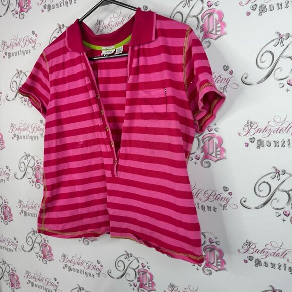 Izod stretch cropped shirt lime green stretch Fuchsia and Pink Striped Top - Picture 4 of 9